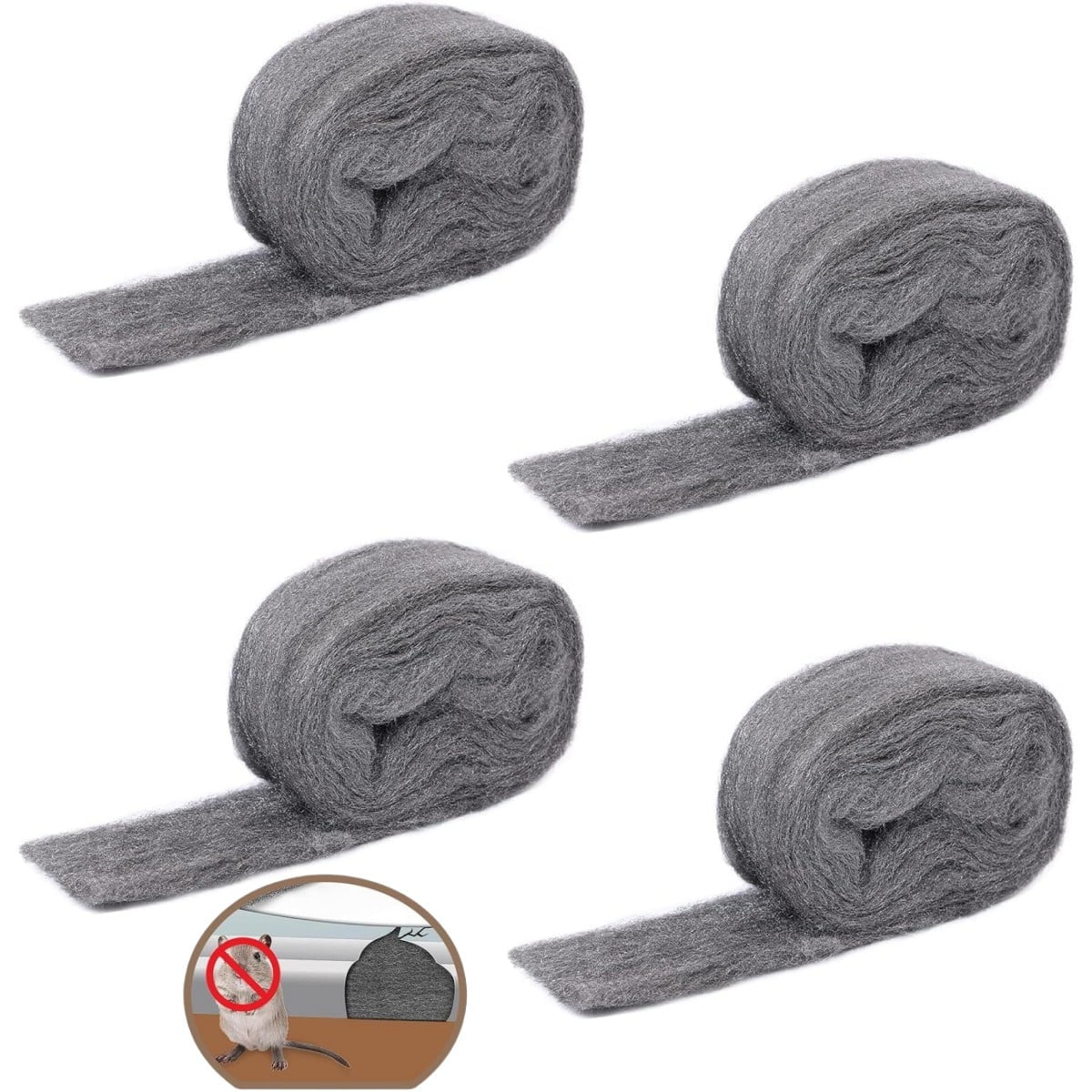 4 Pack × 13FT Steel Wool for Mice Control,Mouse Hole Filler, Steel Wool