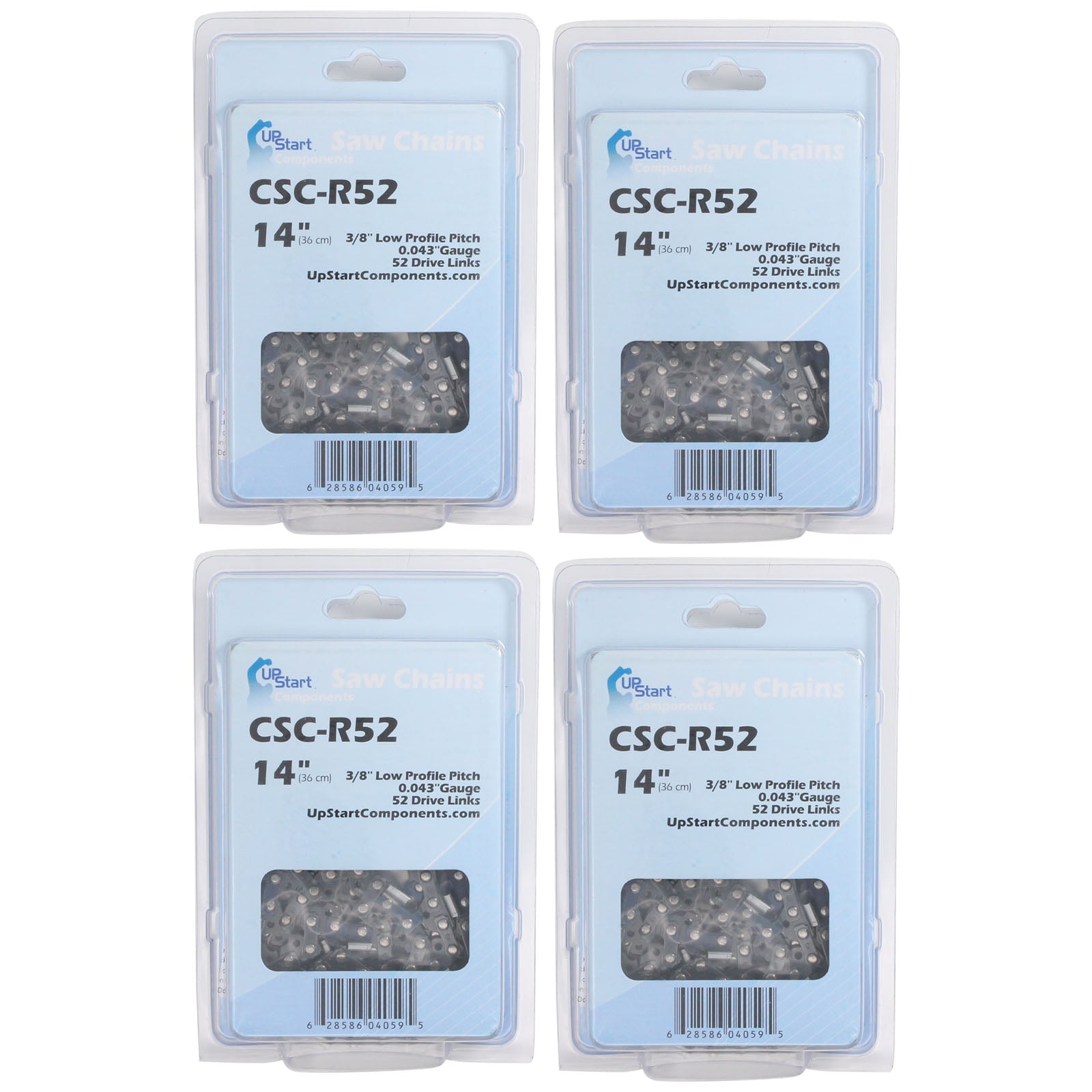 4-Pack 14-Inch Chainsaw Chain Replacement for EGO CS1400 56V Lithium-Ion - (14", 3/8", .043", 52 DL)