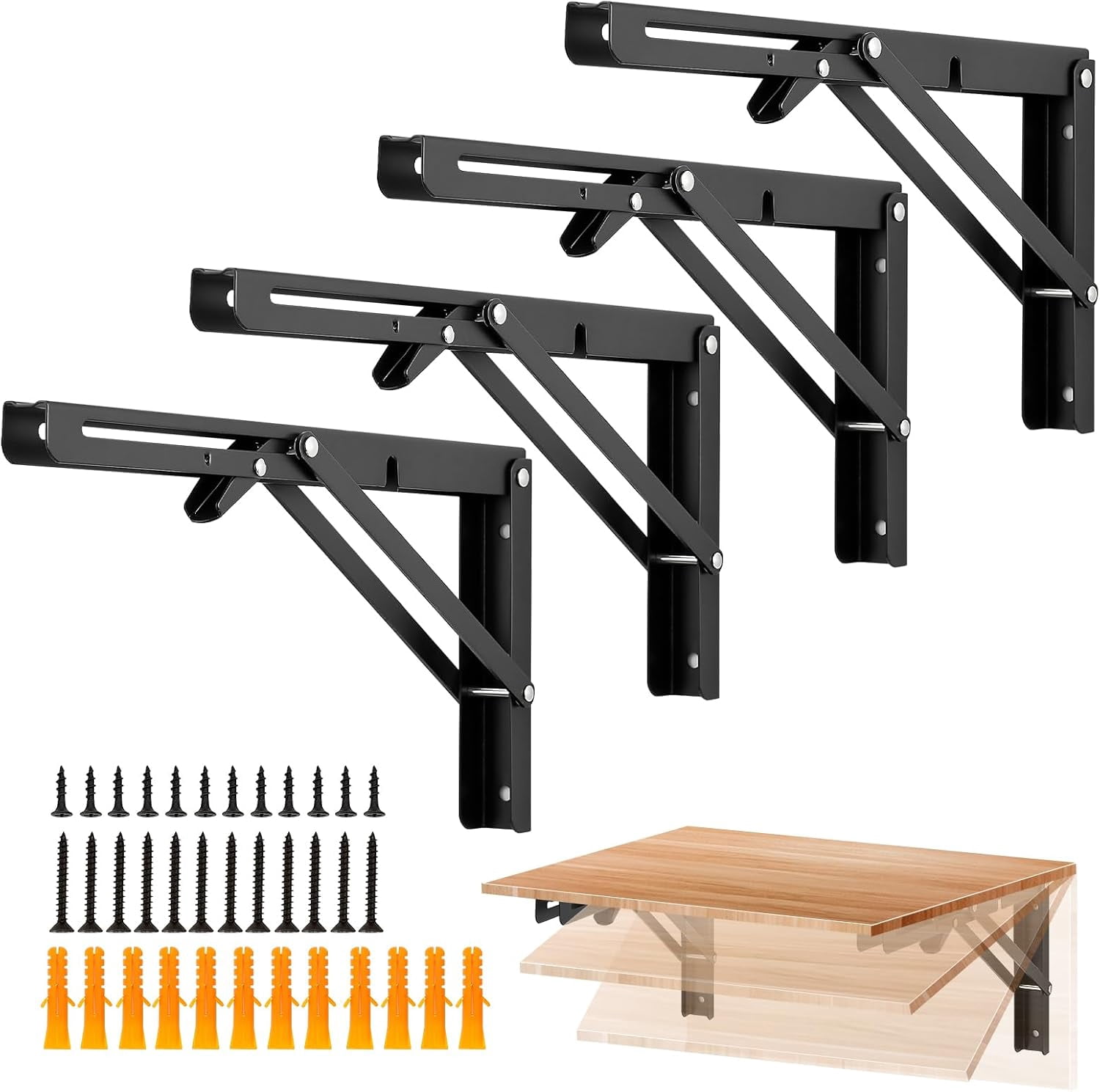 4 Pack 14 Inch Folding Shelf Brackets – Matte Black, Heavy Duty ...