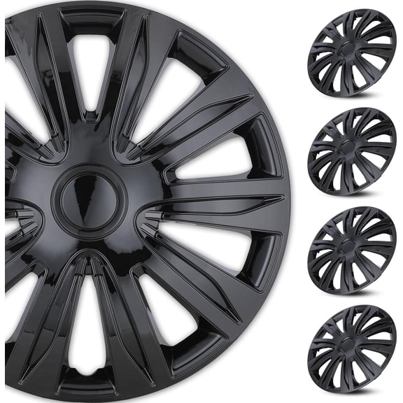 (4 Pack)14 inch Universal Wheel Rim Cover Hubcaps Snap on Car Truck Fit R14 Tire-Black Lacquer