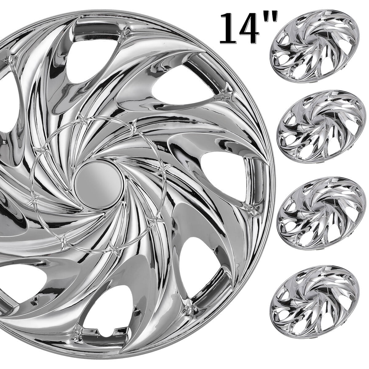 (4 Pack)14 inch Universal Wheel Rim Cover Hubcaps Snap on Car Truck Fit R14 Tire-Chrome