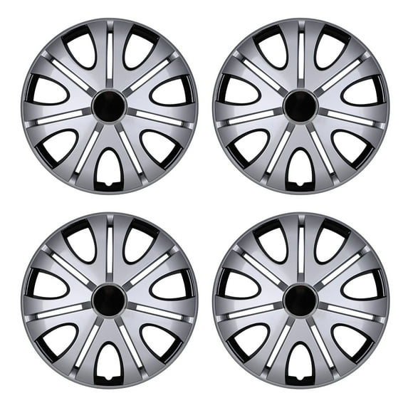 (4 Pack)14 inch Universal Wheel Rim Cover Hubcaps Snap on Car Truck Fit R14 Tire-Silver Lacquer & Black Lacquer