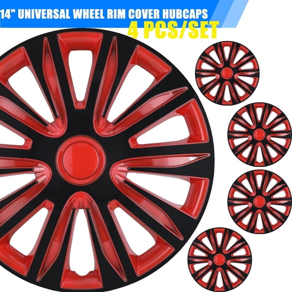 (4 Pack)14 Inch Universal Wheel Rim Cover Hubcaps Snap On Car Truck SUV Fit R14 Tire-BLACK LACQUER & RED LACQUER