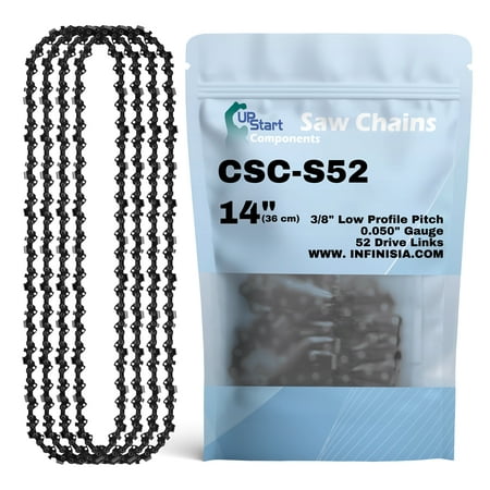 4-Pack 14-inch Chainsaw Chain Replacement for Craftsman 3481 Chainsaws - S52 (14", 3/8" Low Profile Pitch, 0.050" Gauge, 52 Drive Links)