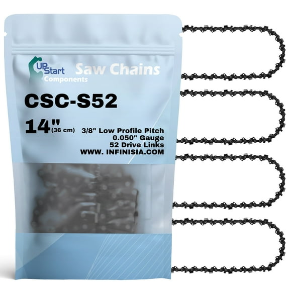 4-Pack 14-inch Chainsaw Chain Replacement for Homelite Electric Chainsaws - S52 (14", 3/8" Low Profile Pitch, 0.050" Gauge, 52 Drive Links)