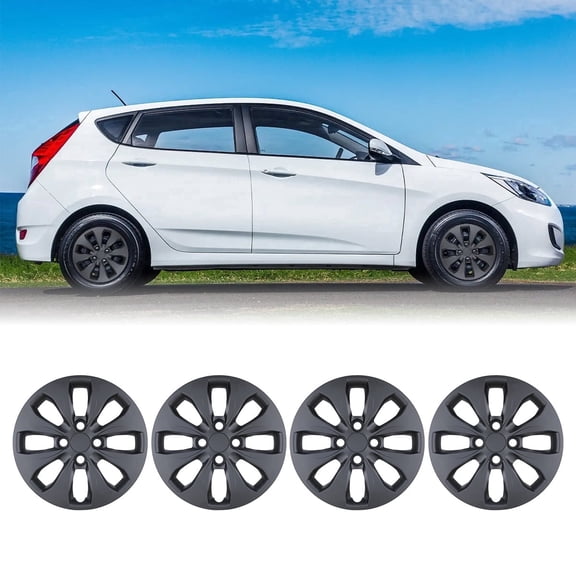 4 Pack- 14 inch Hubcaps for 2012-2017 Hyundai Accent Hatchback/ Sedan Snap-On Matte Black 8 Spoke with 4 Lug Holes Design 14 inch Wheel Rims Cover(4 Pack)