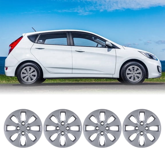 4 Pack- 14 inch Hubcaps for 2012-2017 Hyundai Accent Hatchback/ Sedan Snap-On Sliver Lacquer 8 Spoke with 4 Lug Holes Design 14 inch Wheel Rims Cover(4 Pack)