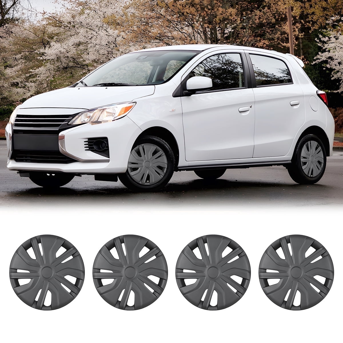 4 Pack 14 inch Steel Wheel Hubcaps for 2014-2025 Mitsubishi Mirage,Compatible With Steel Wheels,Snap-on Installation,Black Matte