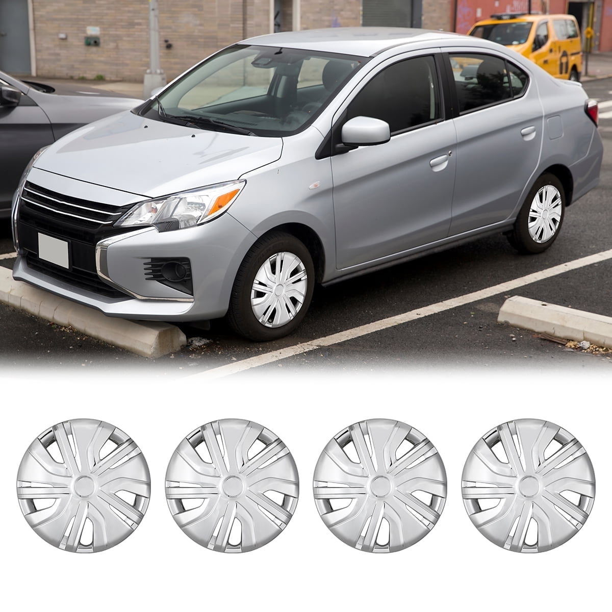 4 Pack 14 inch Steel Wheel Hubcaps for 2014-2025 Mitsubishi Mirage,Compatible With Steel Wheels,Snap-on Installation,Chrome