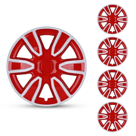 4 Pack 14 inch Universal Wheel Rims Cover Hubcaps,Snap on Car Truck SUV,ABS+PC,white Lacquer+red Lacquer