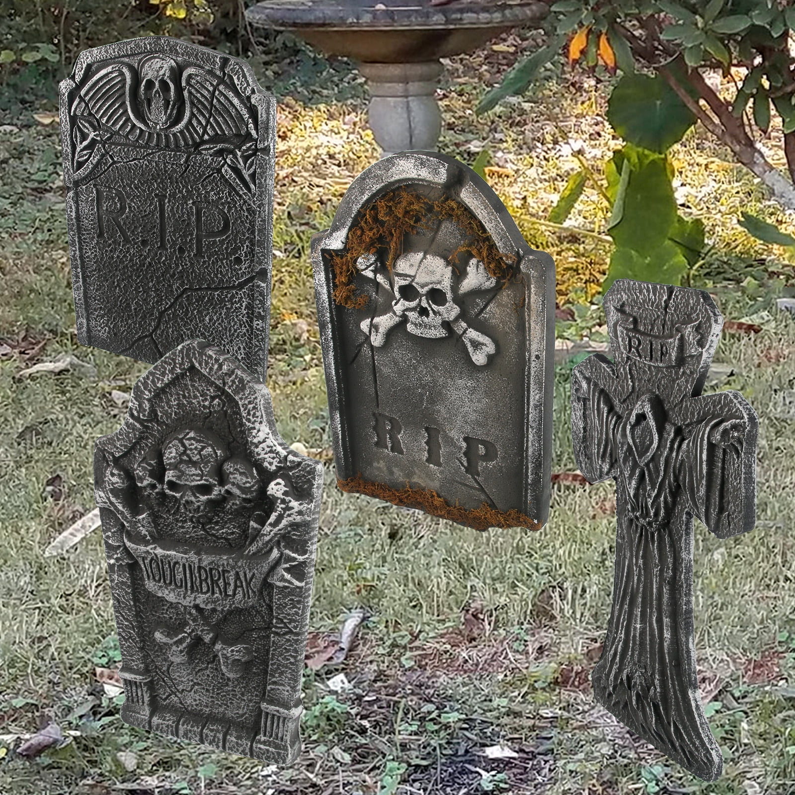 4 Pack 14'' x 22'' Halloween Foam RIP Tombstones Graveyard Headstone
