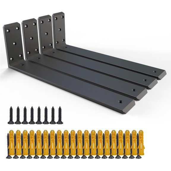 4 Pack Black 14x6x2.5 Inch Heavy Duty Shelf Brackets, Countertop Support L Brackets for Floating Shelves, Industrial Metal Hidden Hardware for DIY Projects