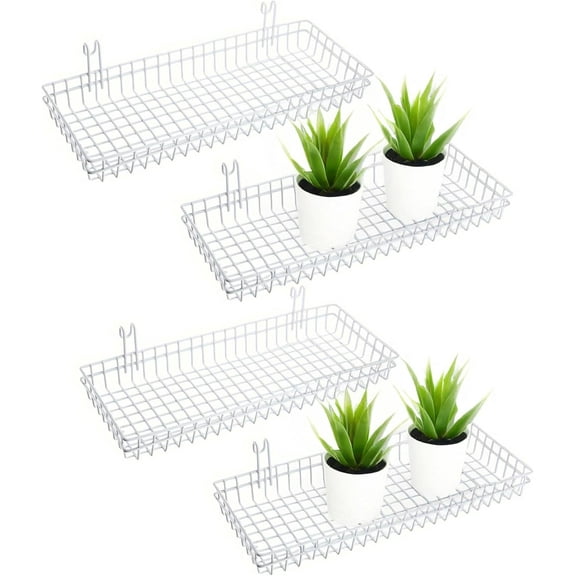 4 Pack 15.75 x 6 x 2.36 Inch Metal Grid Wall Baskets with Hooks, Hanging Wire Grid Basket, Multi-Function Wall Mounted Organizer for Kitchen Garden Organizing Display, Black