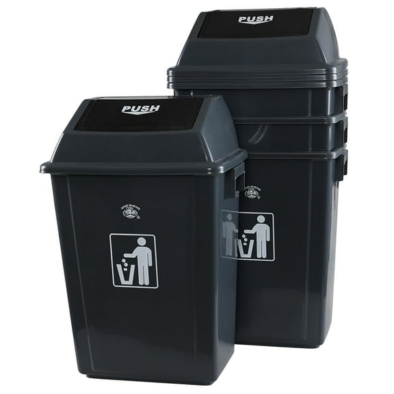 4 Pack 15 Gallon Kitchen Trash Can, Tall Plastic Kitchen Garbage Can with Swing Top, Gray