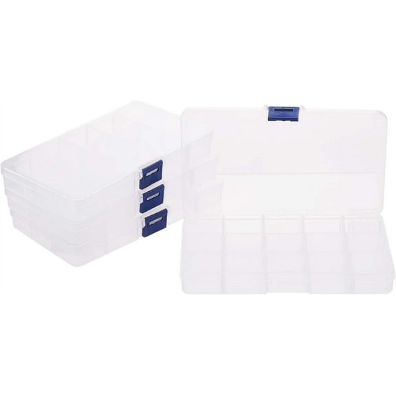 4 Pack 15 Grids Clear Plastic Organizer Box Storage Container Adjustable Divider Removable Grid Compartment DIY
