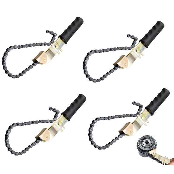 4 Pack 15" Heavy-Duty Oil Filter Chain Wrench for 4" Diameter Filters Rivet Locking Mechanism & Ideal for Chain Oil Filter Remover & General Maintenance Tasks