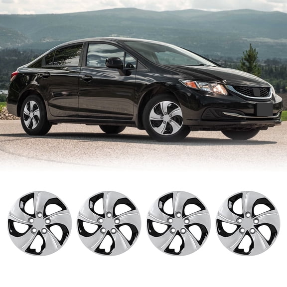 4 Pack 15" Hubcap for 2013-2015 Honda Civic Sedan,Wheel Rim Cover for 2013 Honda Civic Coupe,Compatible with Steel Wheels,Bolt on Installation,Silver Lacquer & Black Lacquer