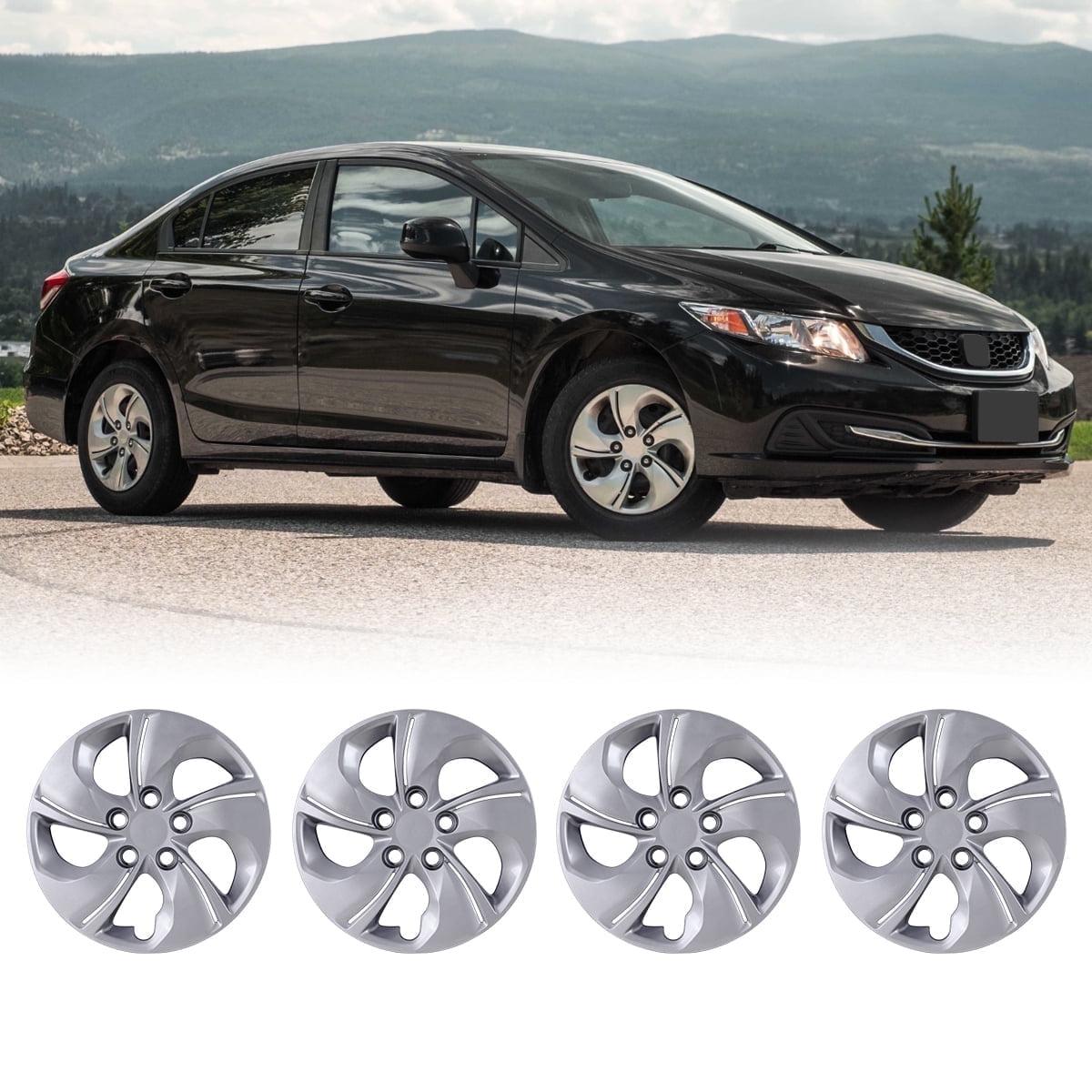 4 Pack 15" Hubcap for 2013-2015 Honda Civic Sedan,2013 Honda Civic Coupe,Wheel Rim Cover Compatible With Steel Wheels,Bolt on Installation,PP Material,Lacquer