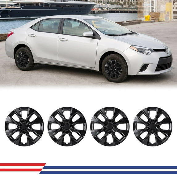 (4 Pack)15" Hubcaps Wheel Rims Cover for 2009-2019 TOYOTA COROLLA Compatible With Steel Wheels Snap On Installation(15-Inch,BLACK LACQUER)