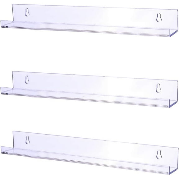 4 Pack 15 Inch Acrylic Invisible Kids Floating Bookshelf for Kids Room,Modern Picture Ledge Display Toy Storage Wall Shelf,Clear (4 Pack)