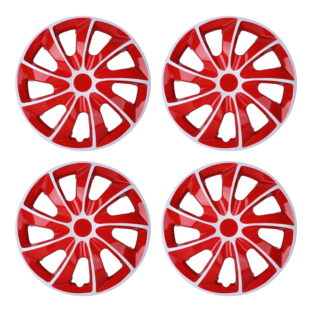 4-Pack 15 Inch Hubcaps,Special Design Fashion Shape Replacement Rim Cover Hubcaps,Car Truck SUV Wheel Hub Accessories-White&Red