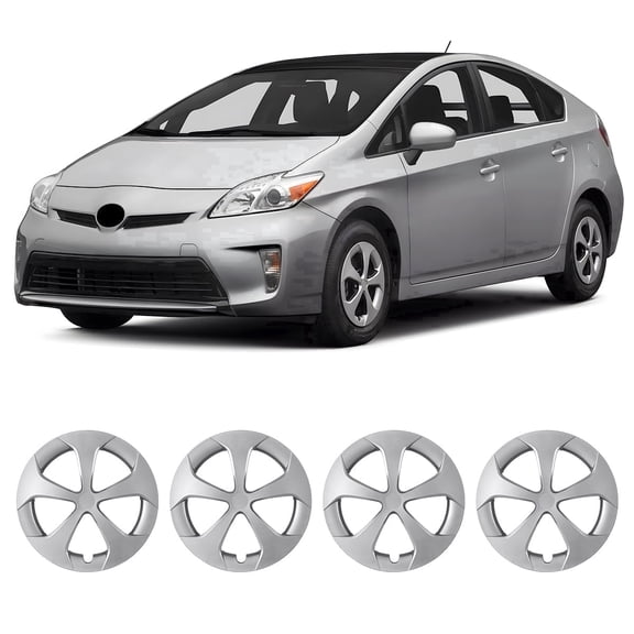 15 inch Hubcaps for 2010-2015 Toyota Prius Snap-On Installation Silver Lacquer, ABS+PC Alloy Wheels Rims Cover(4 Pack)