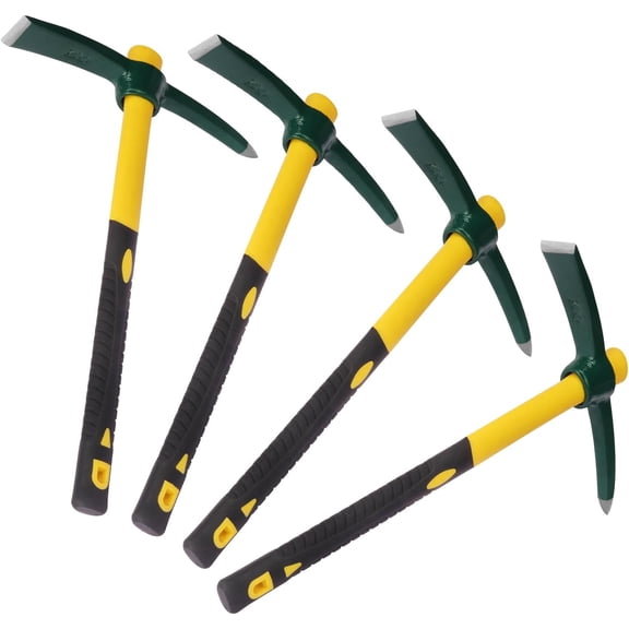 4 Pack 15 Inch Mattock Hoe, Steel Forged Pickaxe with Fiberglass Handle, Weeding Pick Axe, Hand Digging Mattock for Camping, Prospecting, Weeding