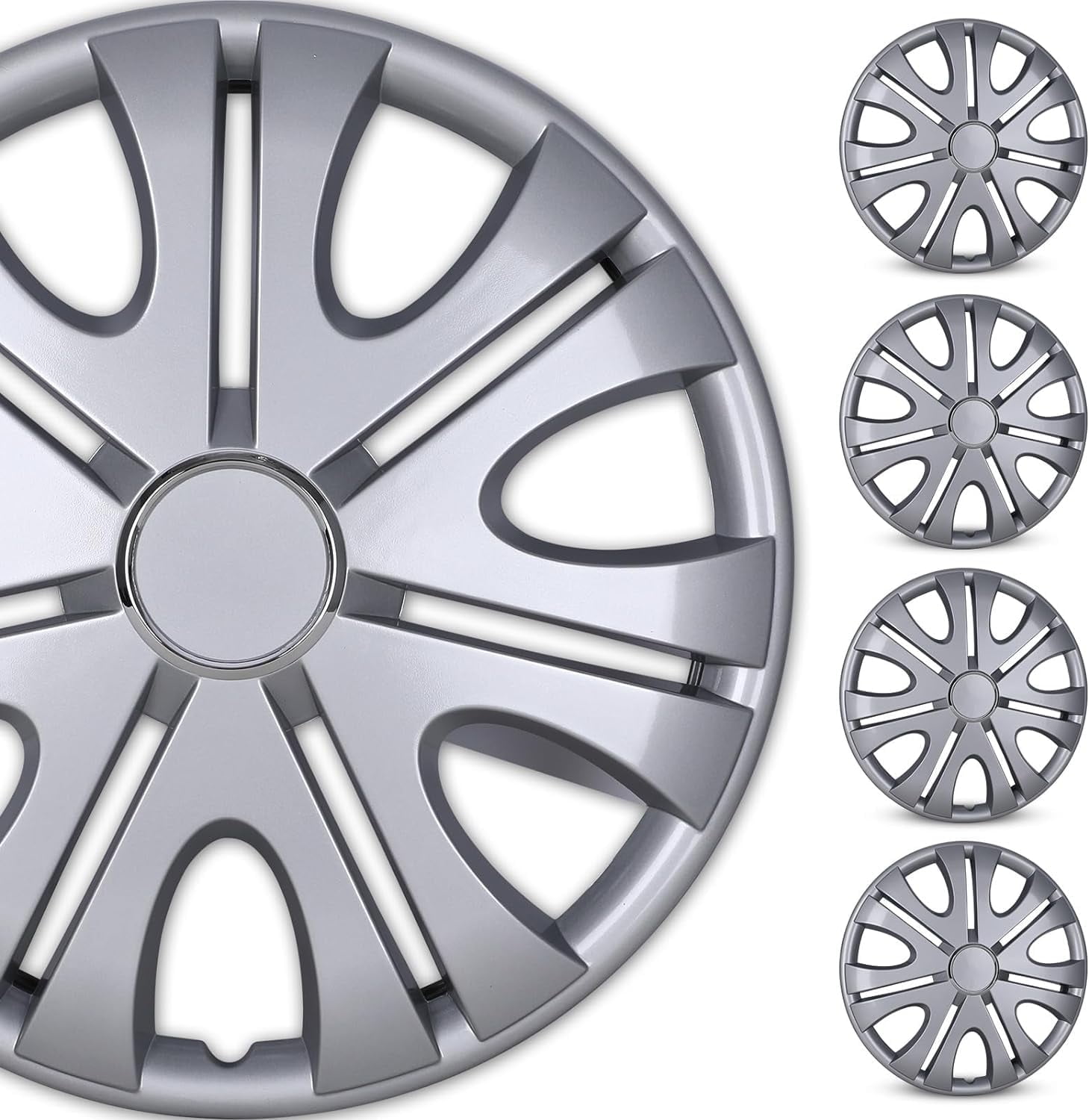 (4 Pack) 15 Inch Universal Silver Wheel Rim Cover Hubcaps Snap On Car ...