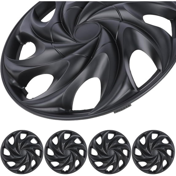 (4 Pack)15 inch Universal Wheel Rim Cover Hubcaps Snap on Car Truck Fit R15 Tire-Black Matte