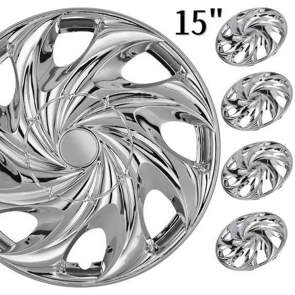 (4 Pack)15 inch Universal Wheel Rim Cover Hubcaps Snap on Car Truck Fit R15 Tire-Chrome