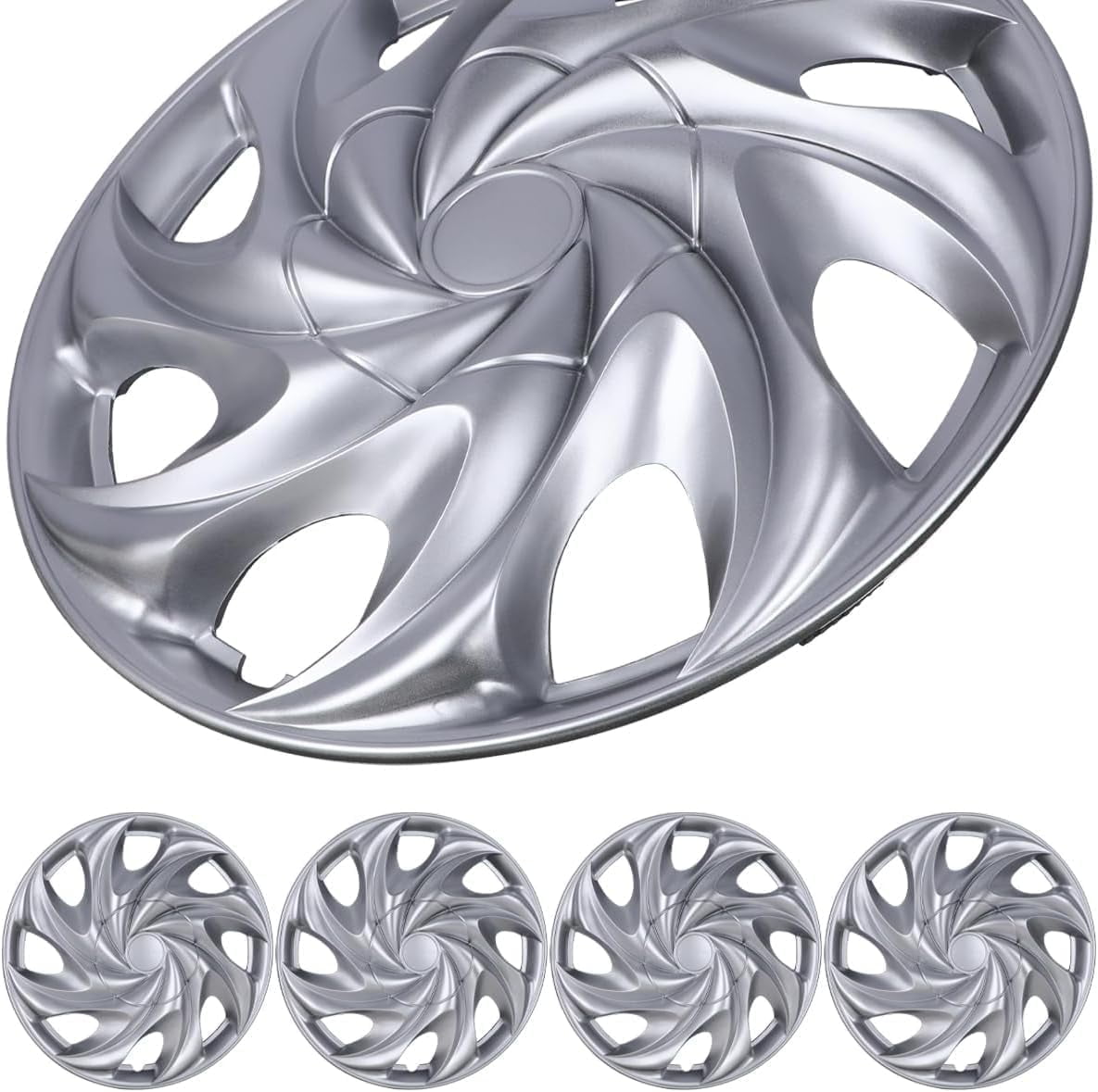 (4 Pack)15 inch Universal Wheel Rim Cover Hubcaps Snap on Car Truck Fit R15 Tire-Silver