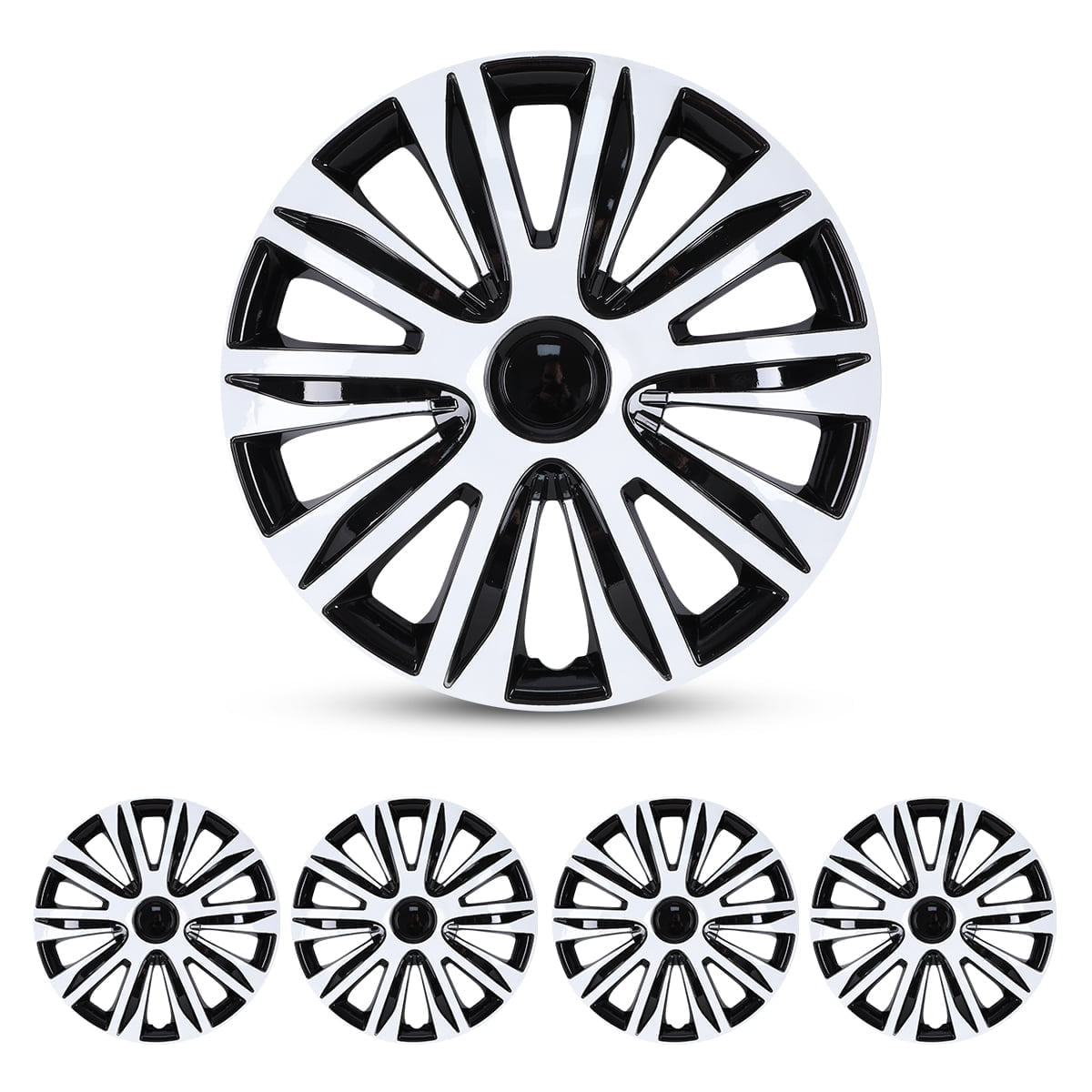 (4 Pack)15 Inch Universal Wheel Rim Cover Hubcaps Snap On Car Truck SUV Fit R15 Tire-WHITE LACQUER & BLACK LACQUER