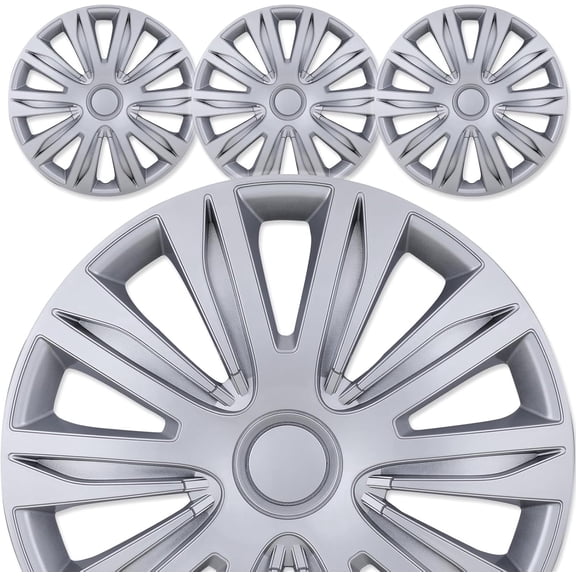 15 inch Universal Wheel Rim Covers for Caps for Car,Pickup Truck,SUV, Snap On Silver Lacquer ABS PC Material Hubcaps(4 Pack)