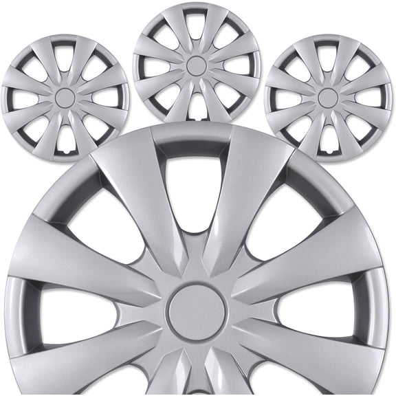 15 inch Hubcaps for 2009-2019 Toyota Corolla Snap-On Silver Lacquer, ABS PC Steel Wheel Rim Covers(4 Pack)