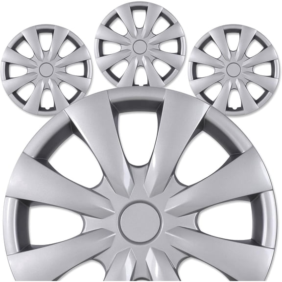 15 inch Hubcaps for 2009-2019 Toyota Corolla Snap-On Silver Lacquer, ABS+PC Steel Wheel Rim Covers(4 Pack)