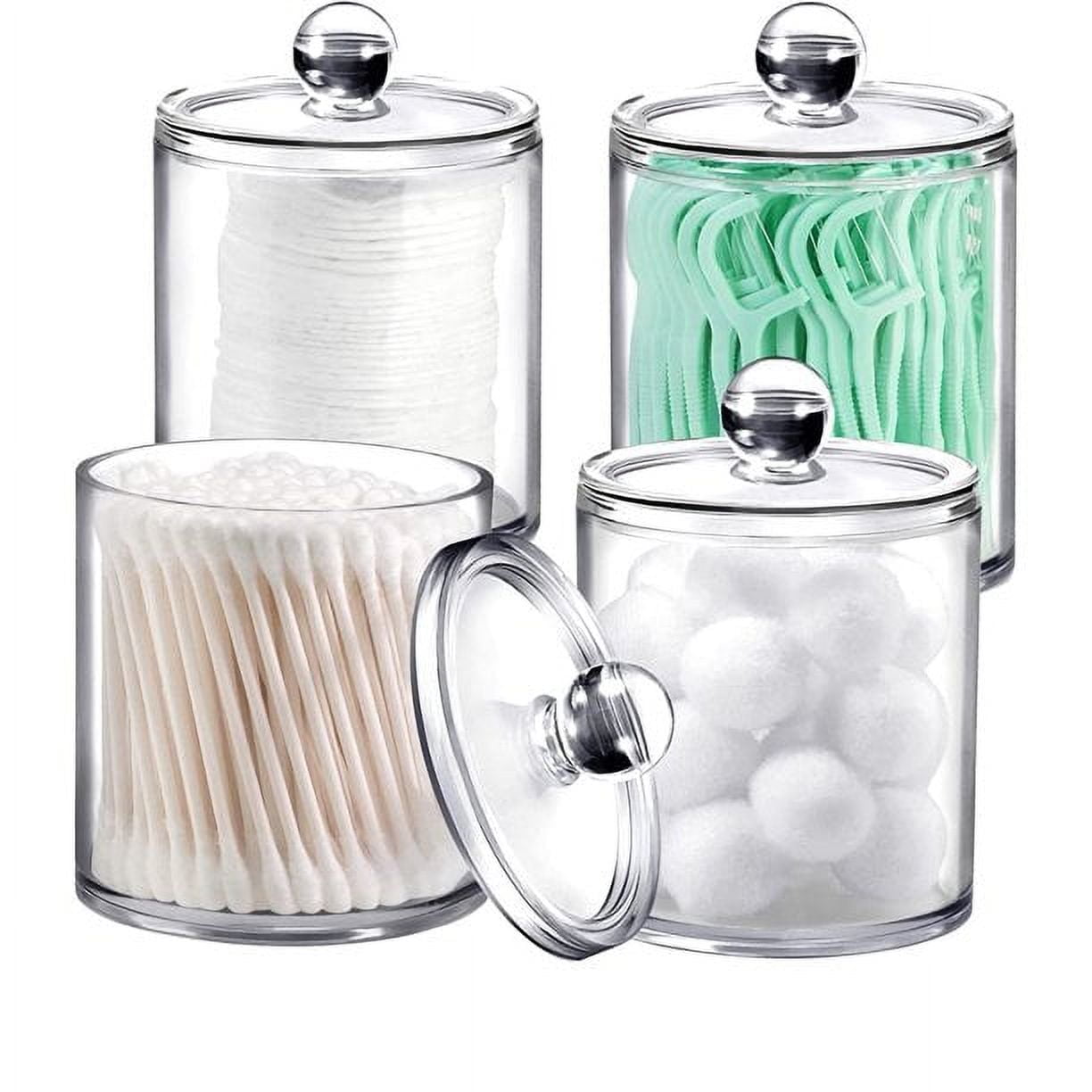 4 Pack of 15 Oz. Plastic Acrylic Bathroom Vanity Countertop Canister Jars with Storage Lid, Apothecary Jars Qtip Holder Makeup Organizer for Cotton Balls,Swabs,Pads,Bath salts (Clear, 15 Oz)