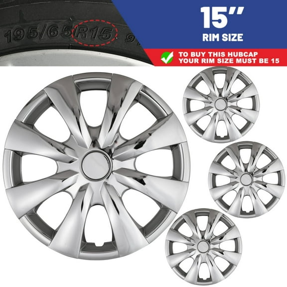 (4 Pack)15" Set of 4 Hubcaps Wheel Rims Cover for 2009-2019 Toyota Corolla Compatible with Steel Wheels Snap on Installation(15-inch,Chrome)