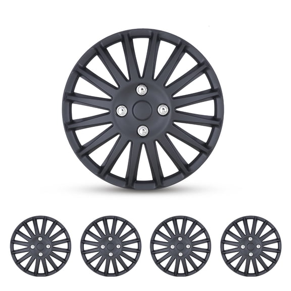 4 Pack 15" Universal Hubcap,Wheel Rim Cover Exterior Accessories,Snap on Car Truck Suv,ABS+PC Material,Matte Black Painted