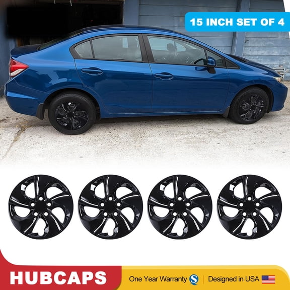4 Pack 15" Wheel Cover Hubcap Fit for Honda Civic Sedan 2013 2014 2015 & Honda Civic Coupe 2013,Bolt-on Installation with Factory Lug Nuts,Black Lacquer