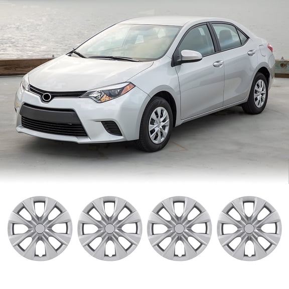 15 inch Hubcaps for 2009-2019 Toyota Corolla Snap-On Sliver Lacquer, PP Steel wheel Rim Cover(4 Pack)