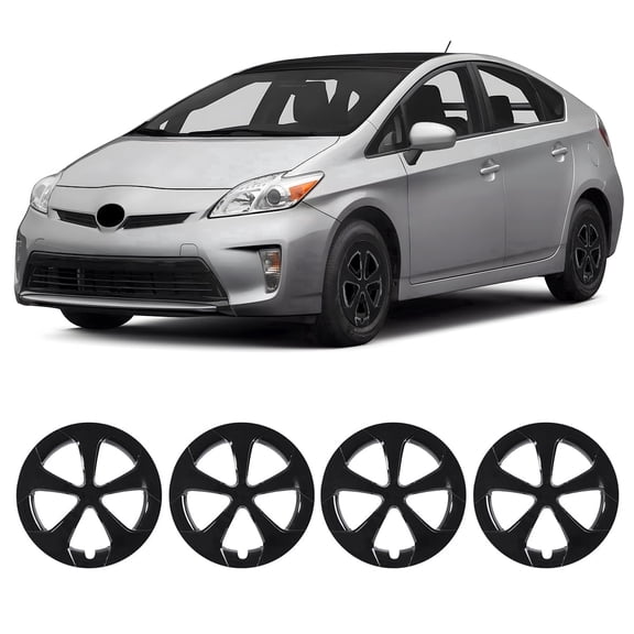 15 inch Hubcaps for 2010-2015 Toyota Prius Snap-On Installation Black Lacquer, ABS+PC Alloy Wheel Rim Covers(4 Pack)