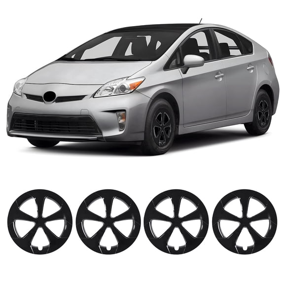 15 inch Hubcaps for 2010-2015 Toyota Prius Snap-On Installation Black Lacquer, ABS PC Alloy Wheel Rim Covers(4 Pack)