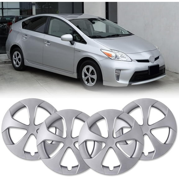 (4 Pack) 15 inch Hubcaps for 2010-2015 Toyota Prius, Wheel Rims Cover, Snap-On Installation Sliver Lacquer