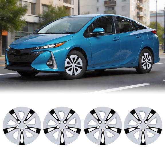 4 Pack 15 inch Hubcaps for 2016-2022 Toyota Prius/2020-2024 Toyota Corolla Hybrid Wheel Rims Cover Snap-On White & Black Lacquer