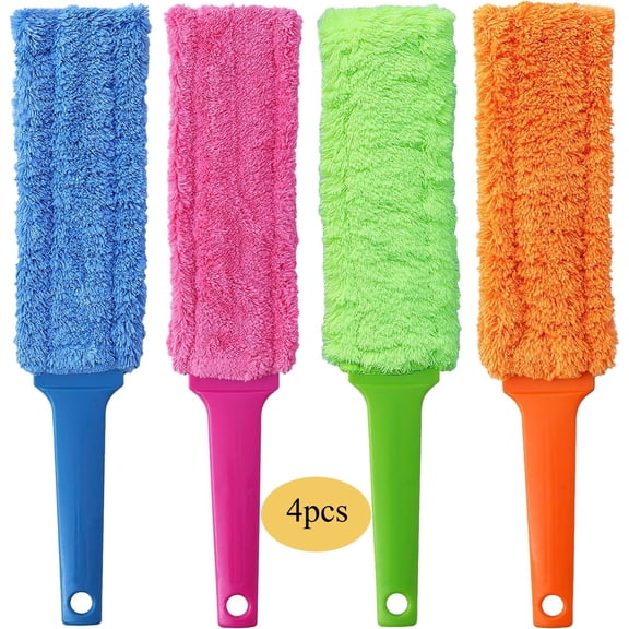 4 Pack 15 inch Reuseable Microfiber Feather Duster, Blind Duster, Gap Duster, Removable and Washable Head, Cleaning Tool for Window, Blind, Car, Wall, Dead Corner Gap, Furniture, Sofa, Screen