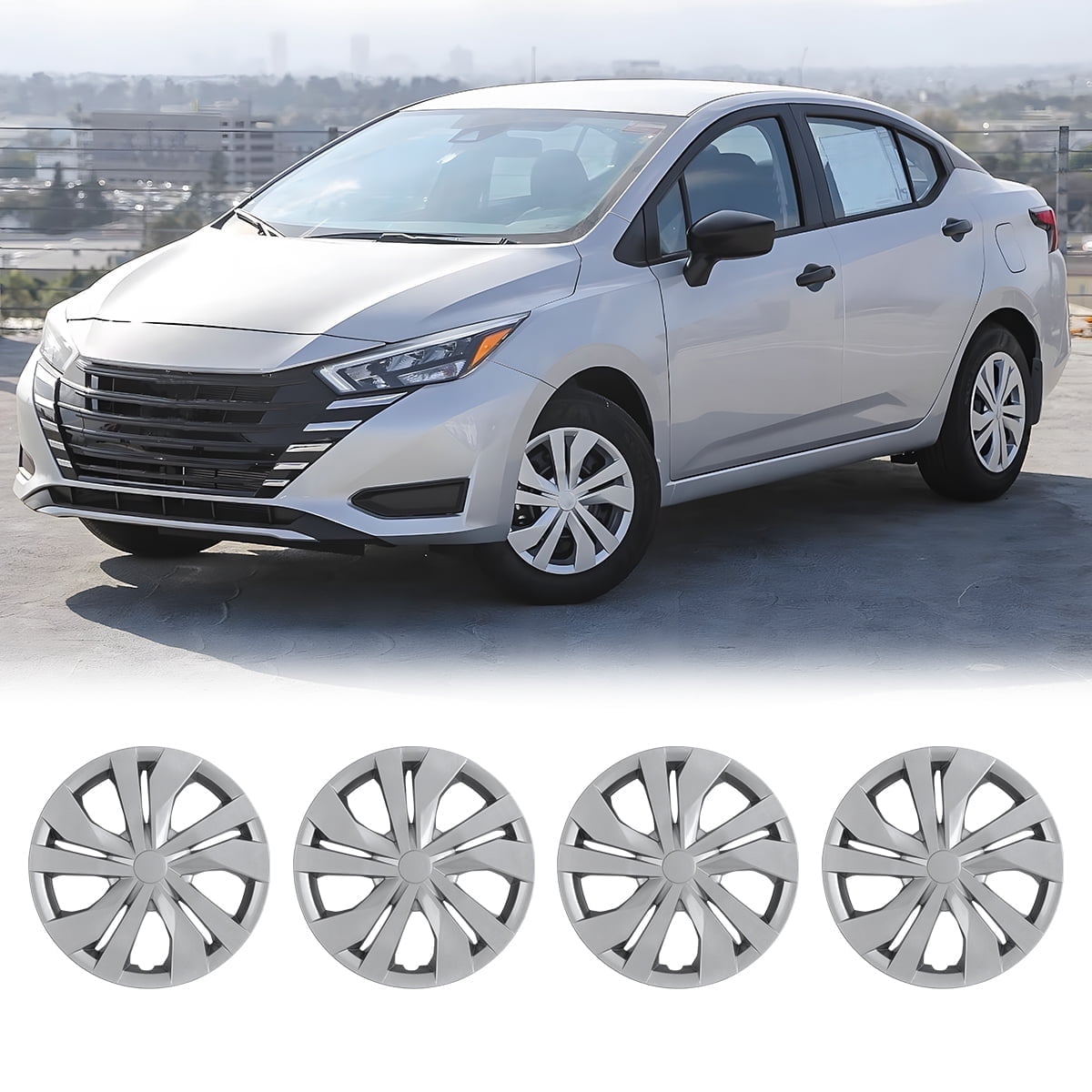 4 Pack 15 inch Steel Wheel Hubcaps for 2007-2025 Nissan Versa,2007-2019 Versa Sedan,2007-2012 Versa Hatchback,2014-2019 Versa Note,Snap-on Installation,Lacquer