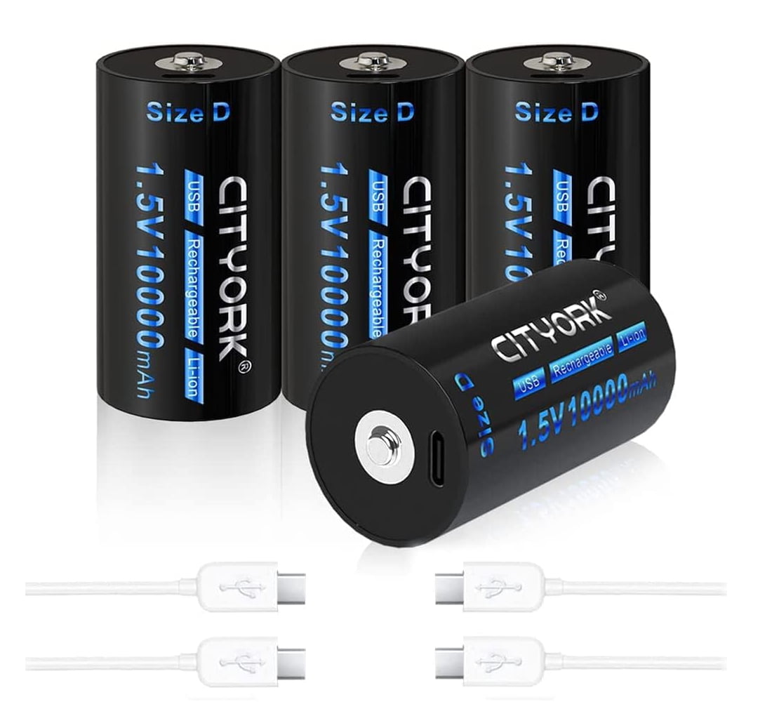 4 Pack 15000mWh 1.5V USB Lithium High Capacity D Size Rechargeable