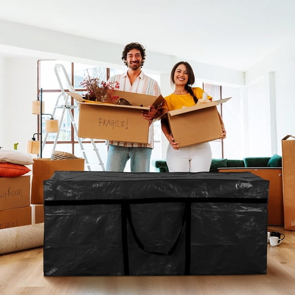 4 Pack 155 Gallon Extra Large Storage Bags XXL Moving Bags with Zipper Handles Heavy Duty Jumbo Big Tote Box for Christmas Tree Storage 4, 5, 7.5, 9, 10, 12 ft Skeleton College Dorm(Black)