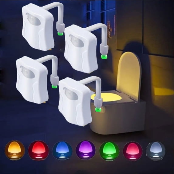 4-Pack 16-Color Changing LED Toilet Night Light, Motion Sensor, Sturdy Design, Soft PVC Shade, Bathroom Toilet Bowl Light, Ideal Gifts for Fathers & Teen Boys