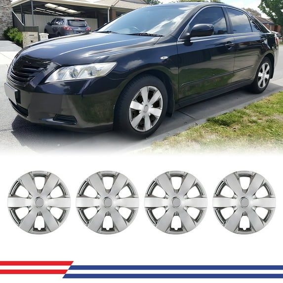 4 Pack 16" Hubcap Wheel Cover Replacement for 2007-2011 Toyota Camry/Toyota Camry Hybrid,Compatible with Steel Wheels,Snap on Installation,ABS+PC Material,Chrome